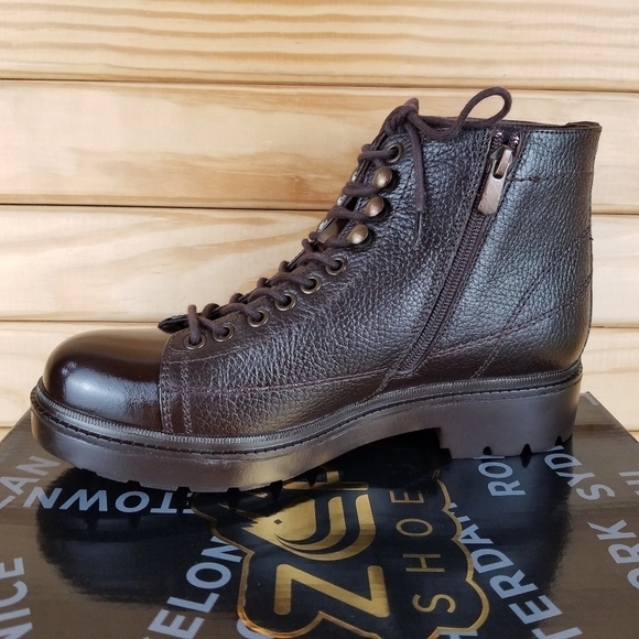 Men's 100% Genuine Leather Brown Ankle Boots 7 US Paul Branco Side Zip Lace-up - Picture 6 of 12